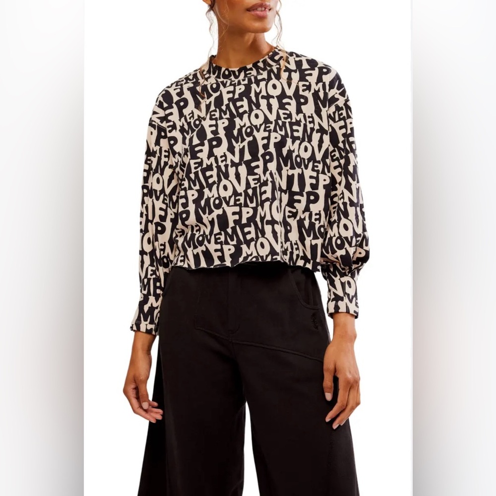 FP Movement Inspire Logo Print Cream and Black Graphic Top Size Medium